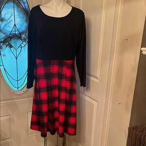 Black and Red A-Line Long Sleeve Dress